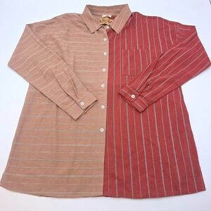 NWT Hem & Thread The Wild Two Tone Striped Button Up Shirt Women's Size L